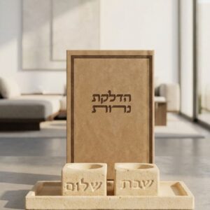 סט הדלקת נרות שבת עם ברכון מהודר דגם ירושלים