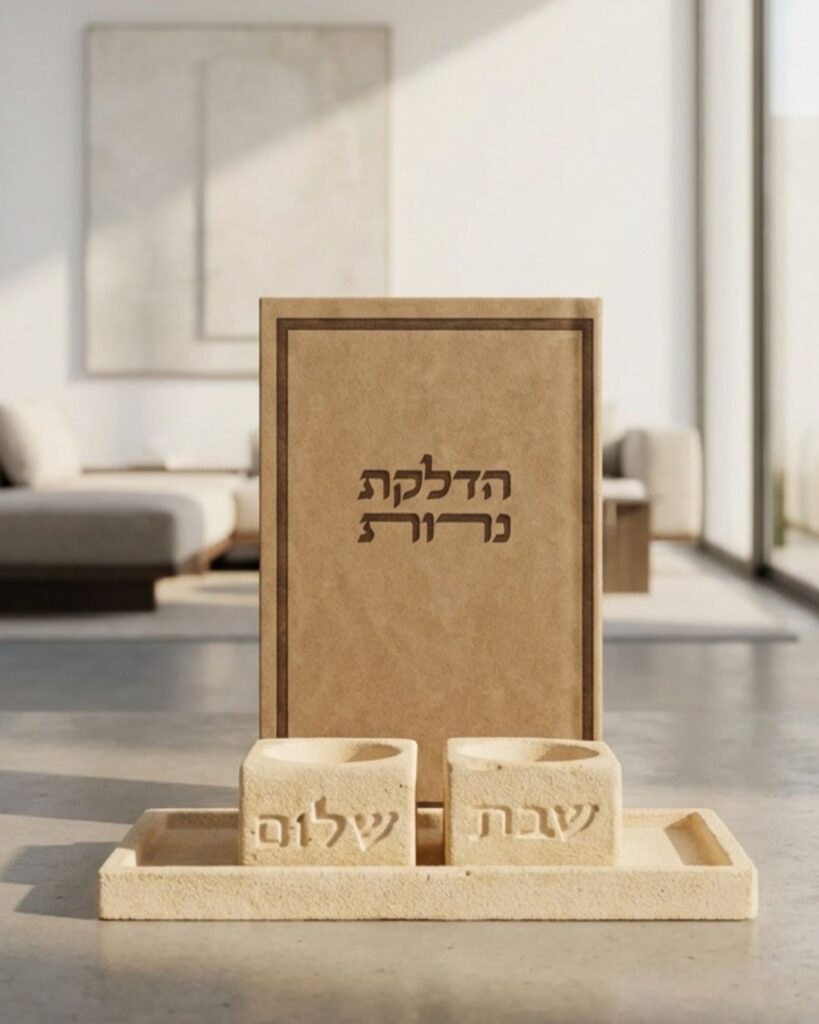 סט הדלקת נרות שבת עם ברכון מהודר דגם ירושלים