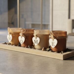 סט נרות ריחניים על מגש עץ