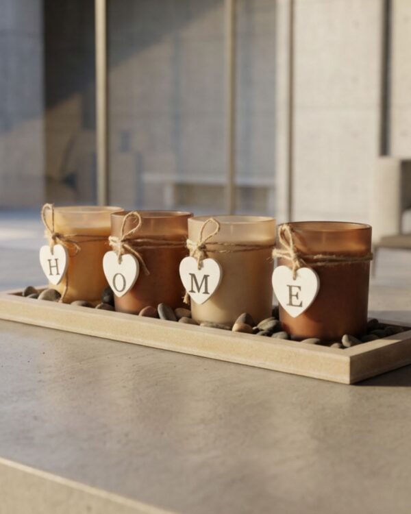 סט נרות ריחניים על מגש עץ