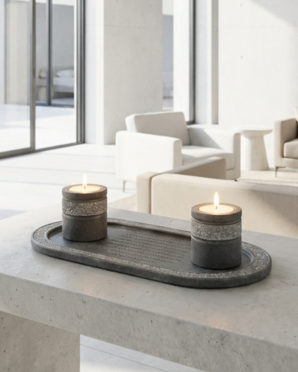 סט מהודר של מגש ופמוטים לנרות שבת עם ברכת הדלקת נרות שבת על המגש