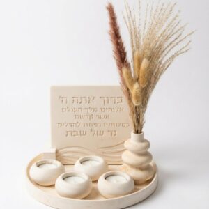 סט הדלקת נרות שבת מבטון בעבודת-יד