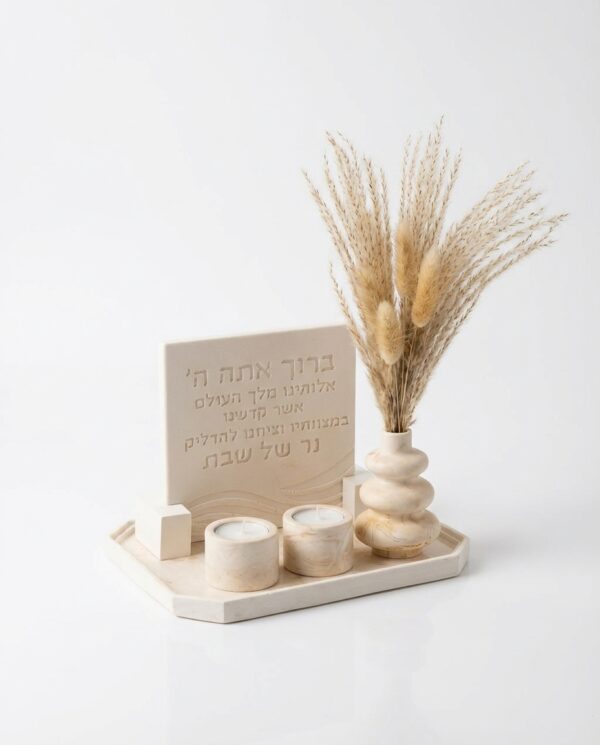 סט הדלקת נרות שבת מבטון בעבודת-יד