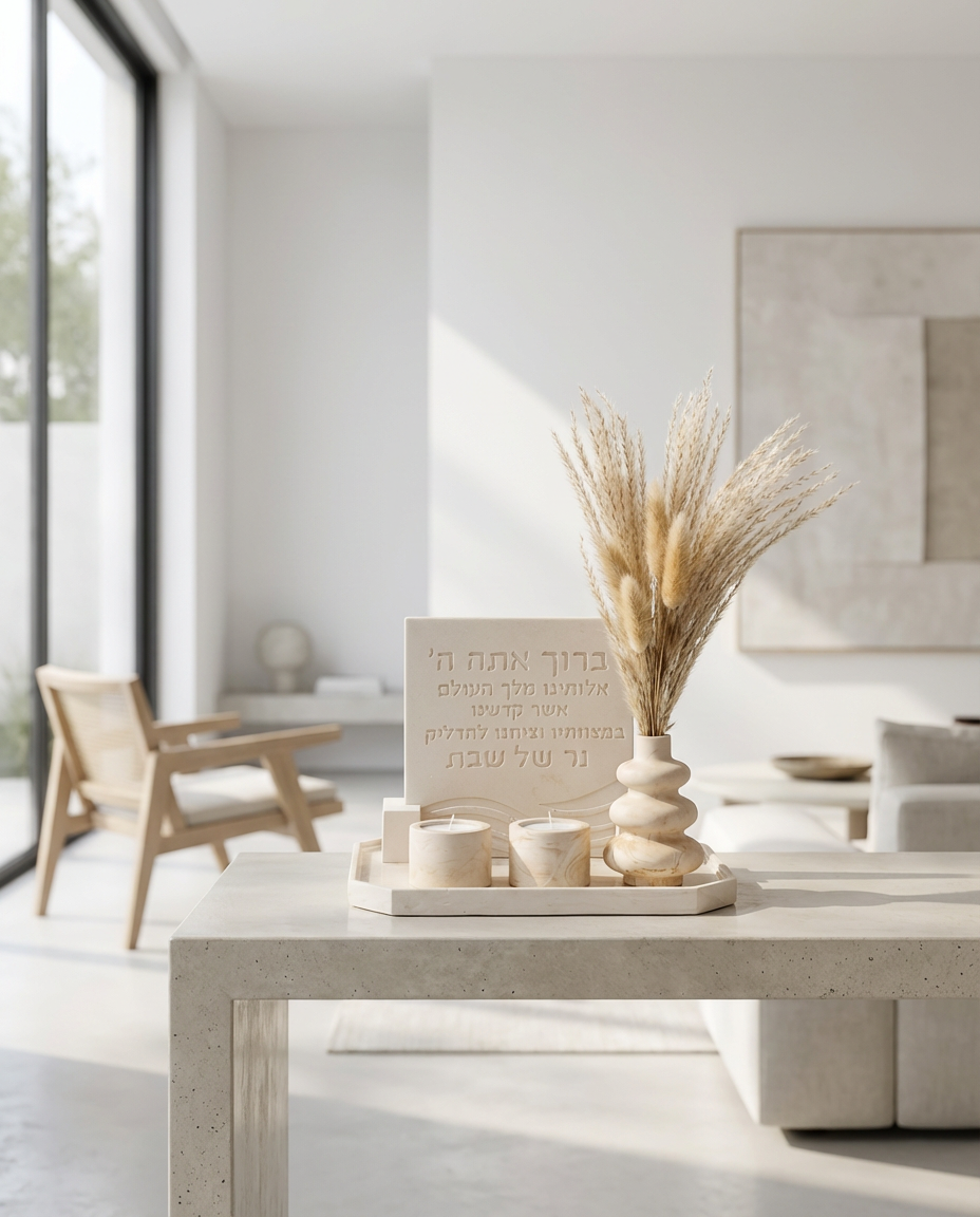 place_the_product_from_the_uploaded_image_upright_and_centered_in_a_bright_elegant_modern_luxury_ho_ge777hcrj90eivas2qbd_1 סט הדלקת נרות שבת מבטון בעבודת-יד