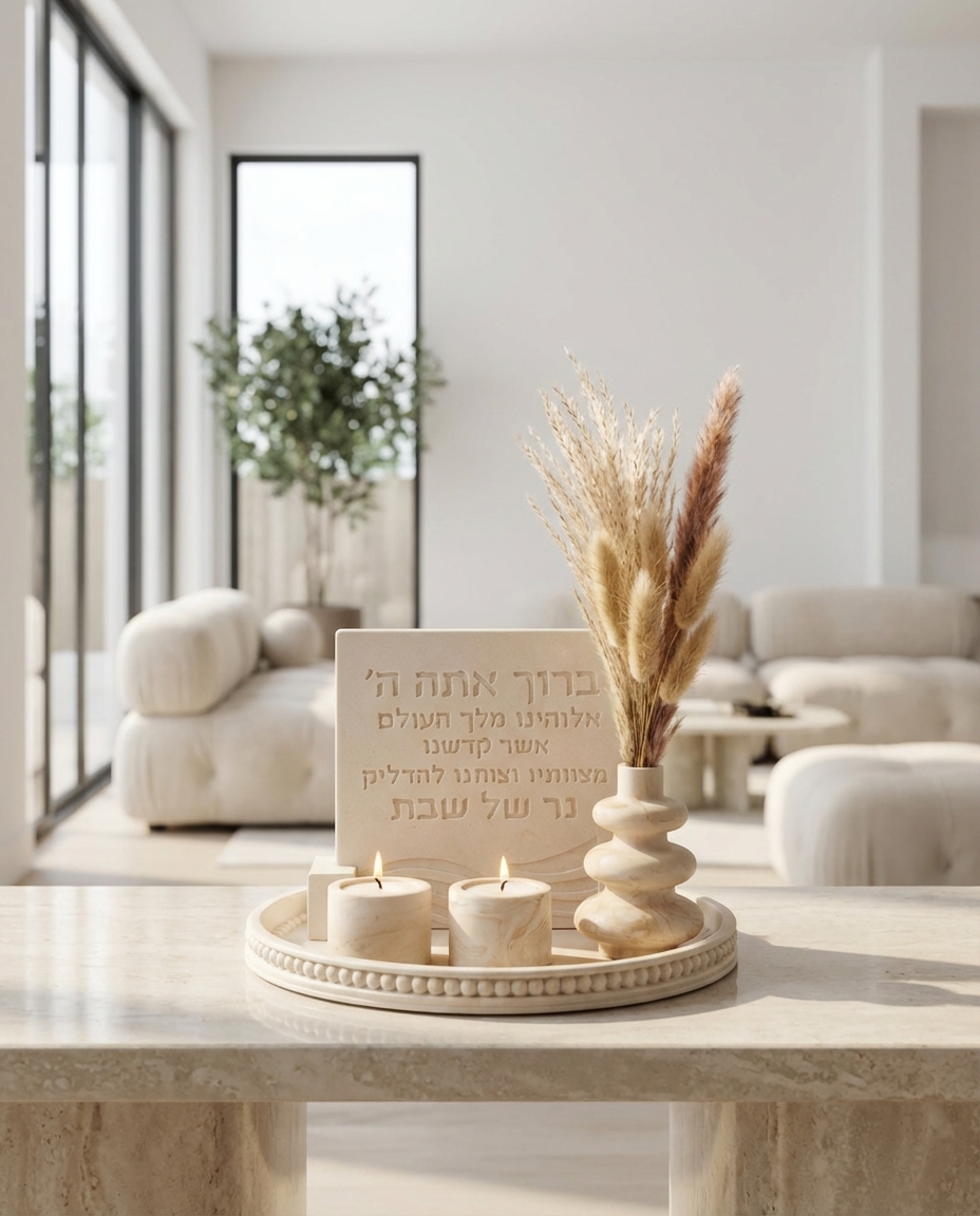 place_the_product_from_the_uploaded_image_upright_and_centered_in_a_bright_elegant_modern_luxury_ho_rcmnlbcxaramefptl7ck_1 סט הדלקת נרות שבת מבטון בעבודת-יד